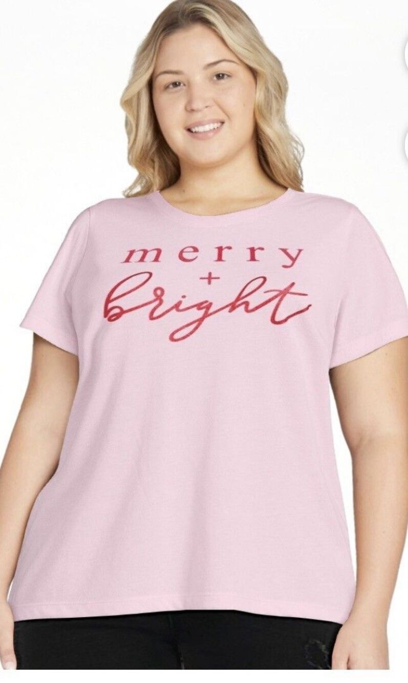 Holiday Time Women's MERRY & BRIGHT Christmas TEE  Size 2X(20)